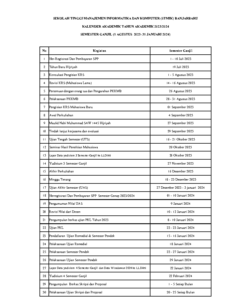 KALENDER AKADEMIK 1