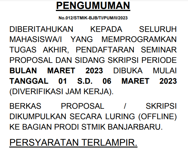 Pengumpulan Proposal dan Skripsi Priode Maret 2023